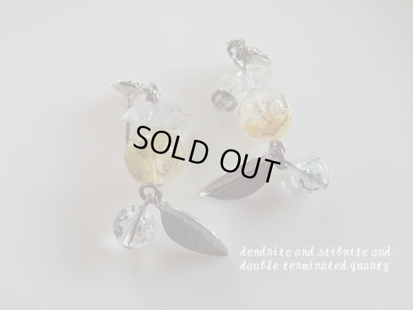 画像11: ダブル両剣水晶とデンドライトインクォーツとスティブナイトインクォーツのチタン製　プレミアムピアス
